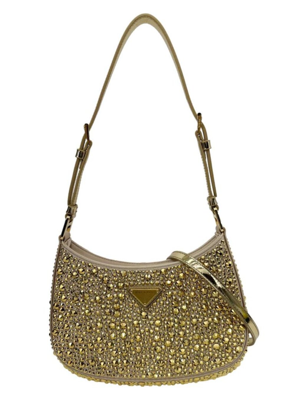 Prada Cleo Cristal Embellished Satin Shoulder Bag Gold - Picture 1 of 13